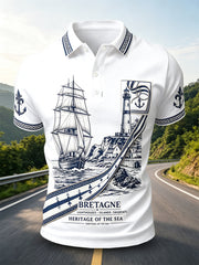 Polo décontracté blanc pour homme à imprimé port breton