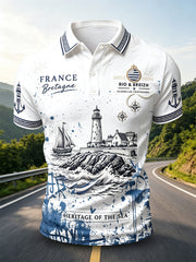 Polo décontracté blanc à imprimé breton pour homme