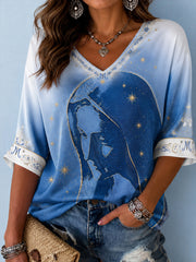 T-shirt imprimé religieux à l’effigie de la Vierge Marie pour femmes