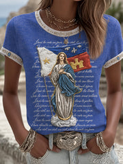 T-shirt imprimé religieux à l’effigie de la Vierge Marie pour femmes