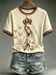 T-shirt femme à manches courtes, ample, à imprimé, style vintage, pour la Fête de l’Assomption en Belgique