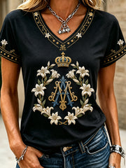 T-shirt imprimé religieux à l’effigie de la Vierge Marie pour femmes