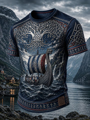 T-shirt décontracté avec impression d’art viking et nordique vintage