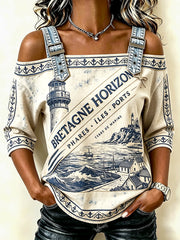 T-shirt décontracté d’été cool sans bretelles pour femme, imprimé phare de Bretagne, France