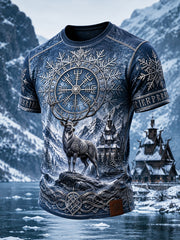 T-shirt décontracté avec impression d’art viking et nordique vintage