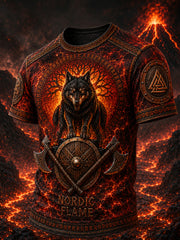 T-shirt décontracté avec impression d’art viking et nordique vintage