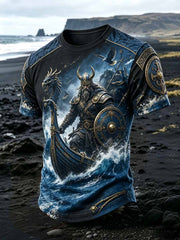 T-shirt vintage pour homme à imprimé loup viking