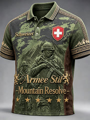Polo décontracté camouflage militaire patchwork imprimé drapeau suisse pour hommes