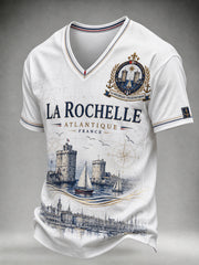 T-shirt col en V pour hommes, motifs villes françaises