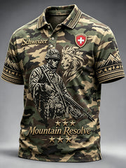 Polo décontracté imprimé camouflage militaire drapeau suisse pour homme