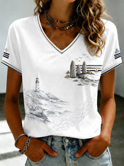 T-shirt à col en V France Brittany Celtic pour femme