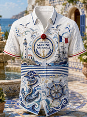 Chemise décontractée pour homme, marine française, manches courtes