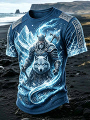 T-shirt Vintage Viking Wolf Print Homme