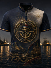 T-shirt manches courtes à fermeture éclair pour homme, marine français