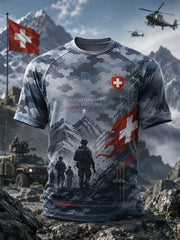T-shirt raglan à manches courtes pour homme, avec imprimé de style militaire