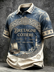 Polo décontracté pour homme, bleu foncé, style marin vintage à rayures