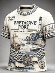 T-shirt décontracté pour homme en blanc cassé à imprimé marin breton