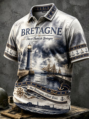 Polo décontracté pour homme, style vintage français de Bretagne, motif marin