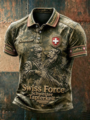 Polo décontracté à imprimé camouflage de l'armée suisse pour hommes