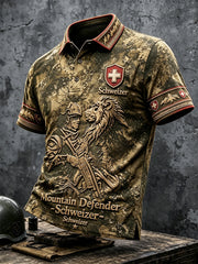 Polo décontracté à imprimé camouflage militaire suisse vintage pour hommes