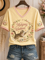 T-shirt Fun Cat Mahjong Femme