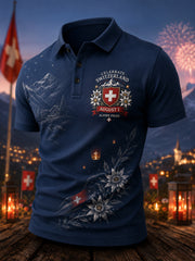Polo à manches courtes pour homme avec imprimé sur le thème de la fête nationale