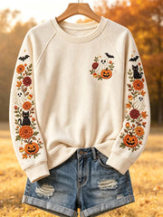 Automne Floral Cat Sweatshirt Femme