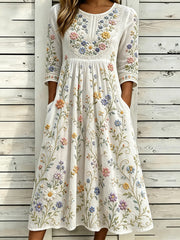 Robe longue en lin confortable à imprimé floral élégant pour femme