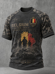 T-shirt raglan à manches courtes pour homme, avec imprimé camouflage de style militaire