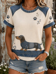 T-shirt imprimé d’art à thème animalier pour femmes, motif chien