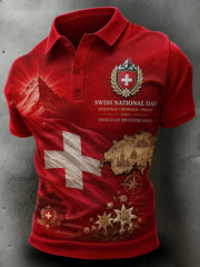 Polo manches courtes pour homme avec imprimé sur le thème du drapeau de la fête nationale