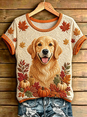 T-shirt décontracté d’automne pour femmes à imprimé chiens