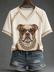 T-shirt décontracté à imprimé Glam Bulldog Femme