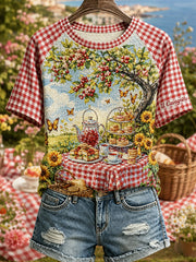 T-shirt femme Cavagnëtu à imprimé vintage, mode ample à manches courtes