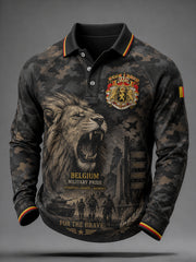 Polo homme à manches raglan et manches longues, orné d’un imprimé camouflage de style militaire