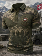 Polo homme à manches courtes au motif vintage de style militaire