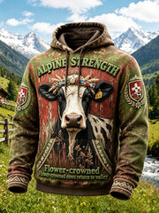Sweatshirt à capuche décontracté à imprimé rétro Swiss Alps Cowherd pour hommes