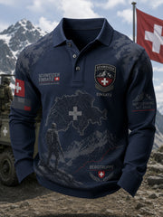 Polo manches longues raglan pour homme, style militaire, imprimé camouflage vintage