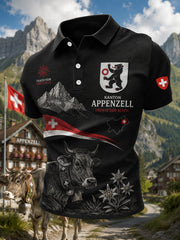 Polo à manches courtes pour homme avec imprimé graphique commémoratif urbain