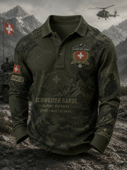 Polo à manches longues raglan à imprimé camouflage vintage pour homme, style militaire