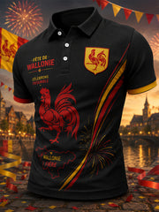 Polo à manches courtes pour homme, orné d’un imprimé inspiré du festival folklorique wallon