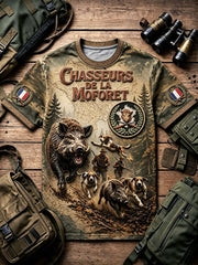 Vintage Français sanglier saison de chasse 3D-Printed Casual T-shirt des hommes