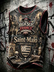 Gilet ample vintage pour homme, imprimé Fête des pirates de Saint-Malo, Bretagne, France