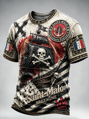 T-shirt rétro à imprimé graffiti pour hommes, festival pirate de Saint-Malo, Bretagne, France