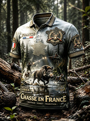 Polo décontracté pour homme, motif saison de chasse au sanglier en France