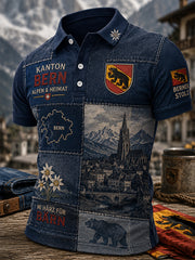 Polo homme à manches courtes orné d’un imprimé vintage façon souvenir de ville