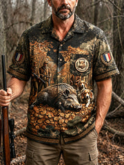 Chemise vintage pour homme, style chasseur français, décontractée, à manches courtes