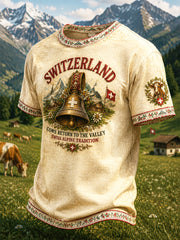 T-shirt décontracté imprimé «Cattle Return to the Mountains' des Alpes suisses pour hommes