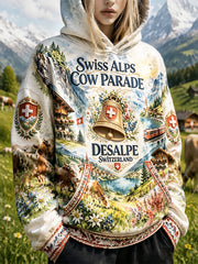Sweatshirt à Capuche Décontracté Femme Alpes Suisses 'Cattle Return to the Mountains' Festival