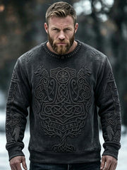 Sweat-shirt confortable à col ras du cou pour homme, imprimé artistique d’inspiration viking vintage